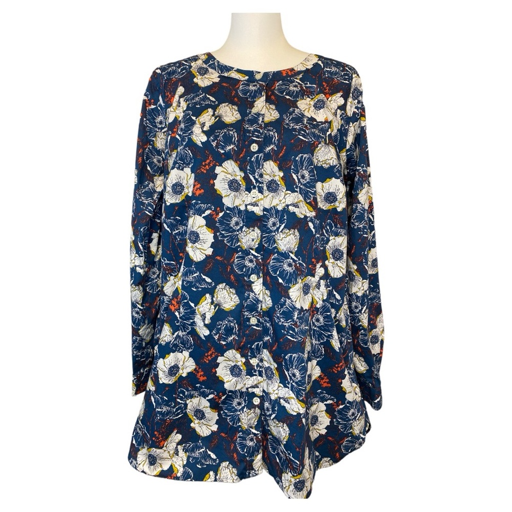 Women's Navy Floral Button-Front Blouse